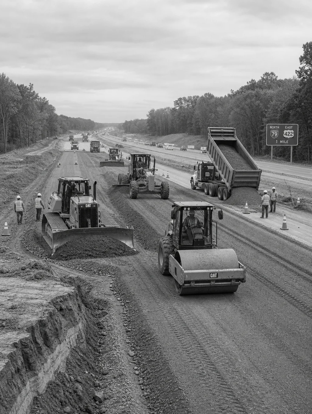 Access roads and heavy vehicle parking construction